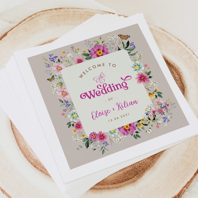 Colourful Wildflower Butterfly Garden Wedding Napkin (Creator Uploaded)