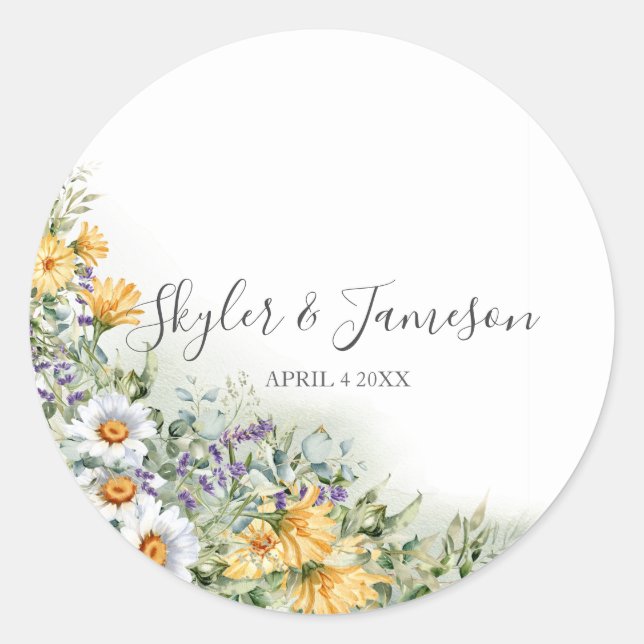 Colourful Wildflower Classic Round Sticker (Front)