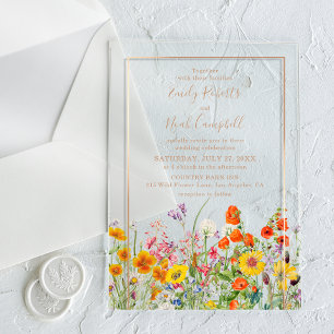 Colourful Wildflower Country Garden Wedding Acrylic Invitations