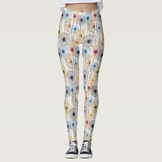 Colourful Wildflower Dandelion Pattern Leggings (Front)