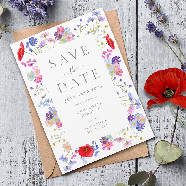 Colourful Wildflower Elegant Wedding Save The Date (Colorful wildflower boho chic save the date wedding invitation )