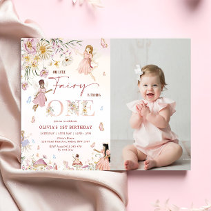 Colourful Wildflower Fairy 1st Birthday Photo Invitation