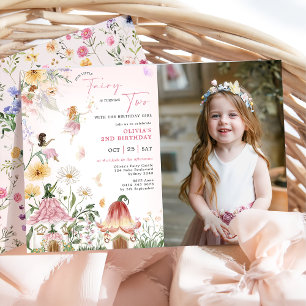Colourful Wildflower Fairy 2nd Birthday Photo Invitation