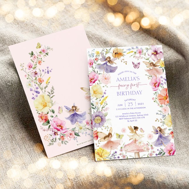 Colourful Wildflower Fairy First 1st Birthday Part Invitation (Creator Uploaded)