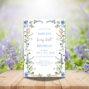 Colourful Wildflower Fairy First Birthday Party Invitation