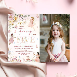 Colourful Wildflower Fairy Princess 5th Birthday Invitation