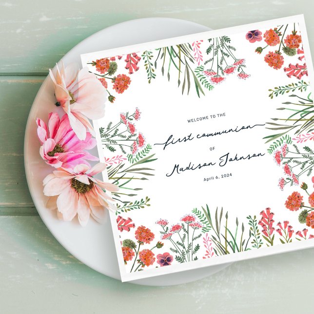 Colourful Wildflower First Holy Communion Napkin (Colorful Wildflower First Holy Communion Napkins)