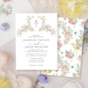 Colourful Wildflower Floral Monogram Wedding Invitation