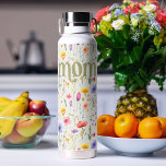 Colourful Wildflower Floral Pattern Soft Green Mom Water Bottle<br><div class="desc">Water Bottle for mom with colourful wildflower pattern and bold modern green lettering on a soft green background,  The design features pretty wild flowers with "mom" lettered in ornate typography. Please browse my Mother's Day Wildflower Collection for more flowery cards and gifts.</div>