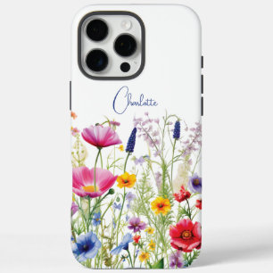 Colourful Wildflower Floral Personalized Name iPhone 16 Pro Max Case