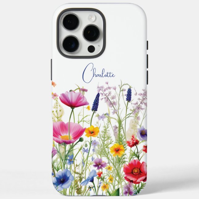 Colourful Wildflower Floral Personalized Name Case-Mate iPhone Case (Back)