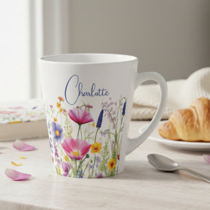 Colourful Wildflower Floral Personalized Name Latte Mug