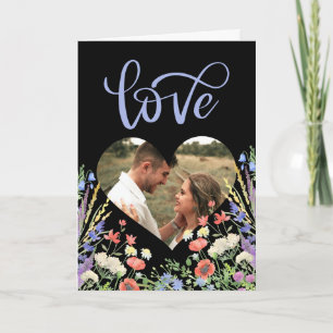 Colourful Wildflower Floral Photo Black Valentine  Card