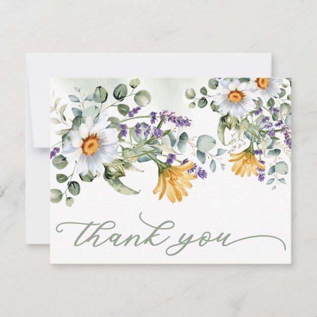 Colourful Wildflower Floral Summer Spring Wedding Thank You Card (Front)