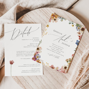 Colourful Wildflower Garden All In One Wedding Invitation