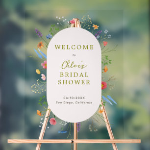 Colourful Wildflower Garden Bridal Shower Welcome Acrylic Sign