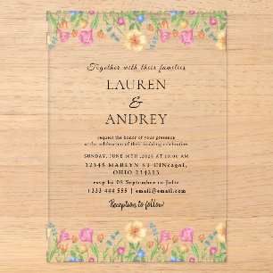 Colourful Wildflower Garden Wedding Acrylic Invitations