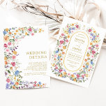 Colourful Wildflower Garden Wedding Party Invitation<br><div class="desc">Impress your guests with this classy wedding invite. The cheerful design features colourful watercolor wildflowers mixed with lush greenery foliage. Use the text fields to personalize the card with your own wording and details. If you want to change the font style, colour or text placement, simply click the "Customize Further"...</div>