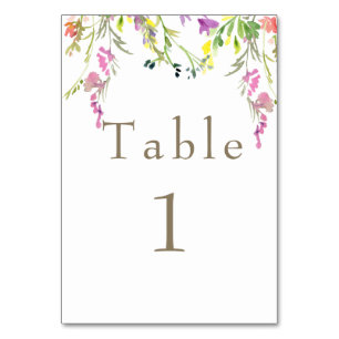 Colourful Wildflower Gold Text Table Number