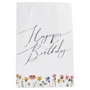 Colourful Wildflower Happy Birthday Medium Gift Bag