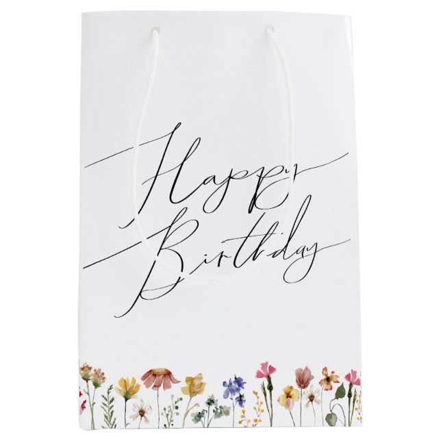 Colourful Wildflower Happy Birthday Medium Gift Bag (Front)