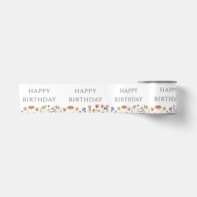 Colourful Wildflower Happy Birthday Satin Ribbon (Front)