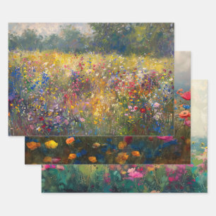 Colourful Wildflower Impressionist Decoupage Wrapping Paper Sheet