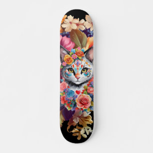 Colourful Wildflower & Kitten Pattern Skateboard 