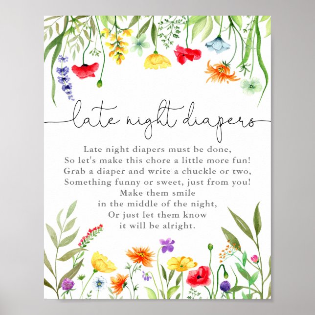 Colourful Wildflower late night diapers sign (Front)