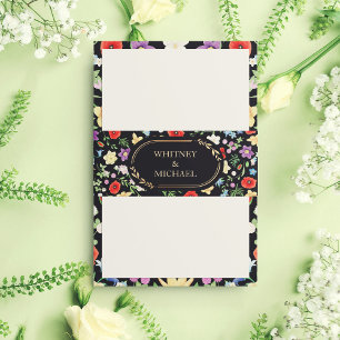 Colourful Wildflower Meadow Black Floral Wedding  Invitation Belly Band