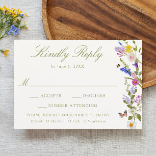 Colourful Wildflower Meadow Cream Wedding RSVP Card