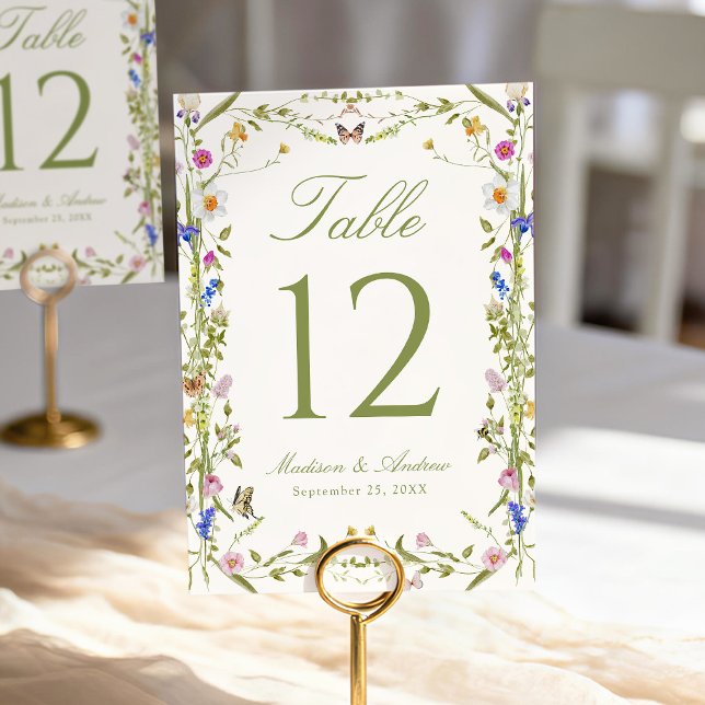 Colourful Wildflower Meadow Cream Wedding Table Number (Creator Uploaded)