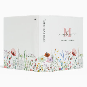 Colourful Wildflower Meadow Custom Name Monogram Binder
