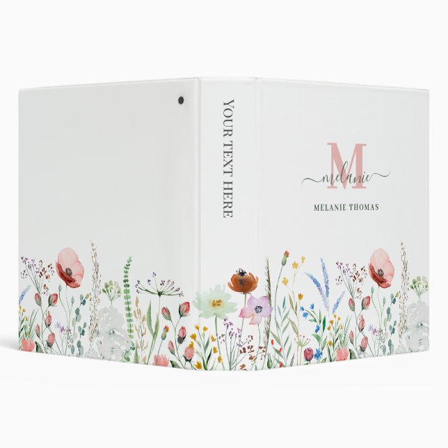 Colourful Wildflower Meadow Custom Name Monogram Binder (Background)