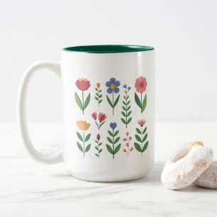 Colourful Wildflower Meadow Pattern Vintage Floral Two-Tone Coffee Mug
