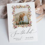 Colourful Wildflower | Meadow Photo Frame  Save The Date<br><div class="desc">This colourful wildflower | meadow photo frame save the date is perfect for your simple, whimsical boho rainbow summer wedding. The bright, enchanted pink, yellow, orange, and gold colour florals give this product the feel of a minimalist elegant vintage hippie spring garden. The modern design is artsy and delicate, portraying...</div>