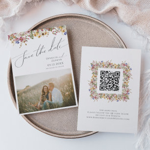 Colourful Wildflower Meadow Photo QR Code Save The Date