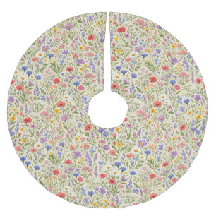 Colourful Wildflower Meadow Seamless Pattern Brushed Polyester Tree Skirt