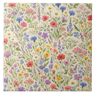Colourful Wildflower Meadow Seamless Pattern Tile