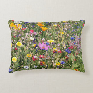 Colourful wildflower meadow, vibrant pattern. accent pillow