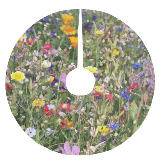 Colourful wildflower meadow, vibrant pattern. brushed polyester tree skirt (Front)