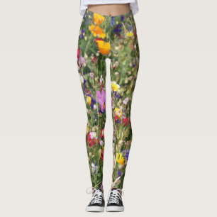 Colourful wildflower meadow, vibrant pattern. leggings