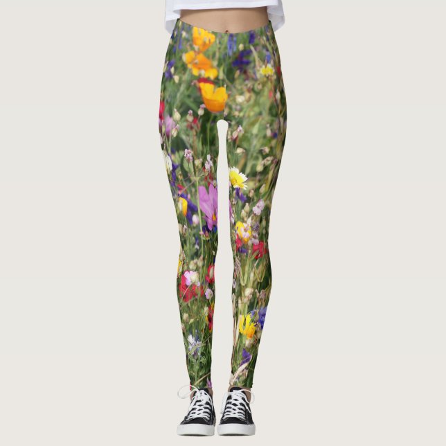 Colourful wildflower meadow, vibrant pattern. leggings (Front)