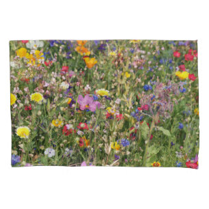 Colourful wildflower meadow, vibrant pattern. pillowcase