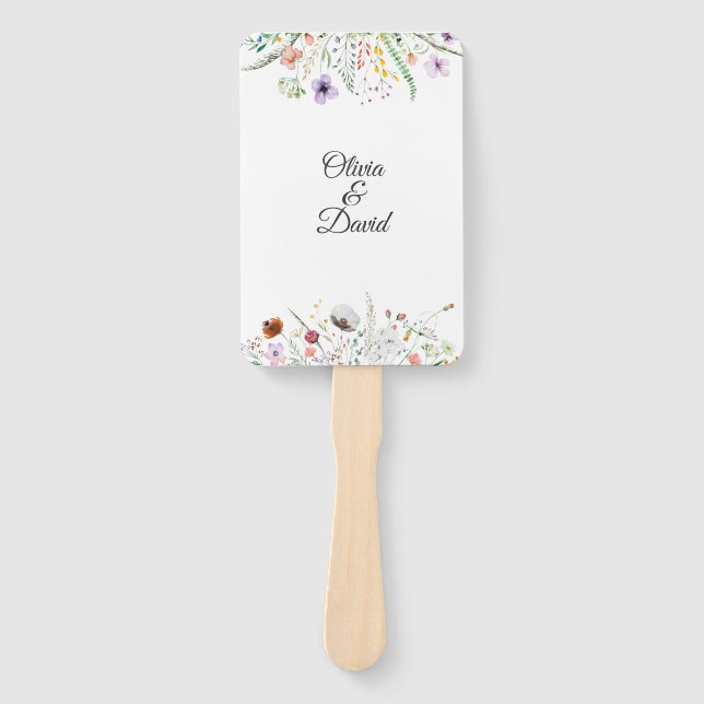 Colourful Wildflower Meadow Wedding Program Hand Fan (Front)