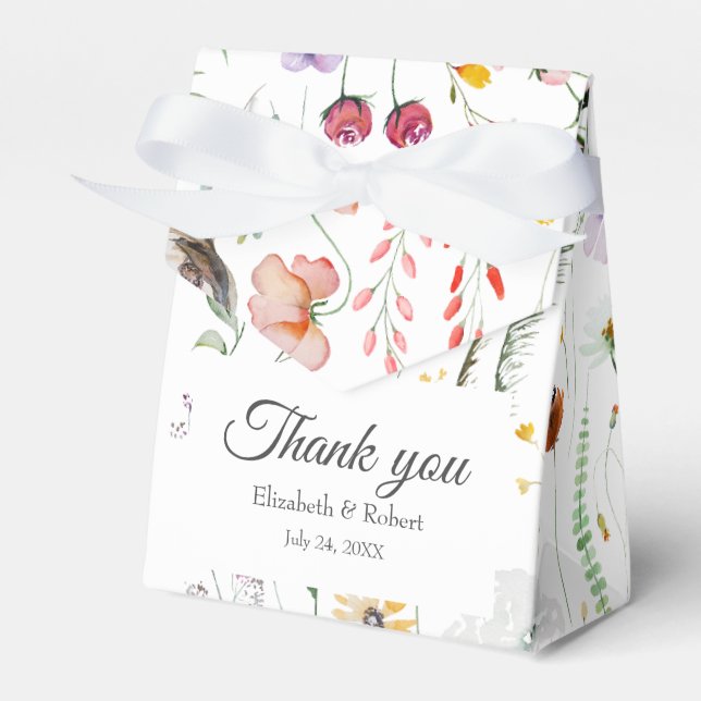 Colourful Wildflower Meadow Wedding Thank You Favor Box (Front Side)