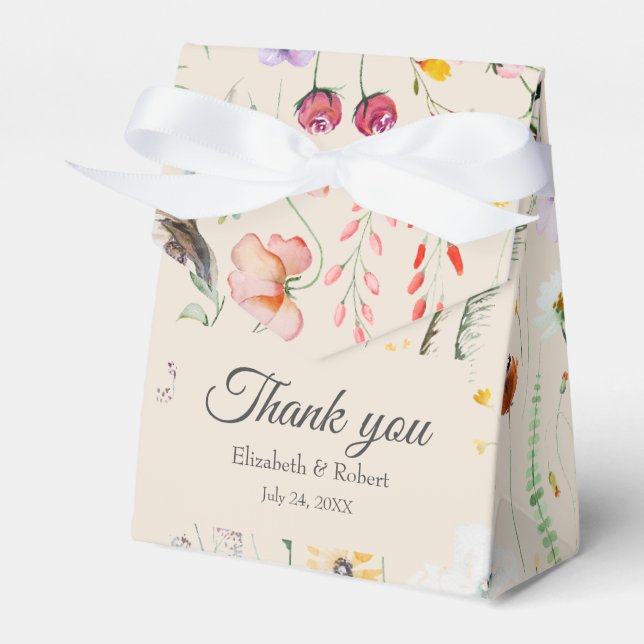Colourful Wildflower Meadow Wedding Thank You Favor Box (Front Side)
