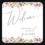 Colourful Wildflower | Meadow Wedding Welcome Square Sticker<br><div class="desc">This colourful wildflower | meadow wedding welcome square sticker is perfect for your simple, whimsical boho rainbow summer wedding. The bright, enchanted pink, yellow, orange, and gold colour florals give this product the feel of a minimalist elegant vintage hippie spring garden. The modern design is artsy and delicate, portraying a...</div>