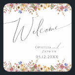 Colourful Wildflower | Meadow Wedding Welcome Square Sticker<br><div class="desc">This colourful wildflower | meadow wedding welcome square sticker is perfect for your simple, whimsical boho rainbow summer wedding. The bright, enchanted pink, yellow, orange, and gold colour florals give this product the feel of a minimalist elegant vintage hippie spring garden. The modern design is artsy and delicate, portraying a...</div>