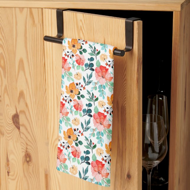 Colourful Wildflower Mixed Floral Pattern Kitchen Towel (Thirds Fold)
